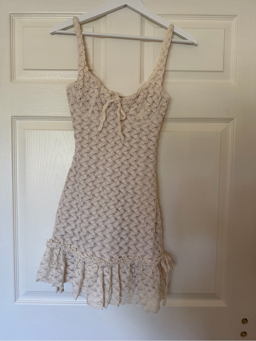 Handwoven Cream Knit Sundress with Ruffle Hem